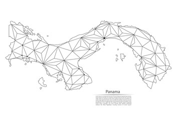 Poster - Map of Panama connection. Vector low-poly image of a global map with lights in the form of cities or population density, consisting of points and shapes in the form of stars and space.