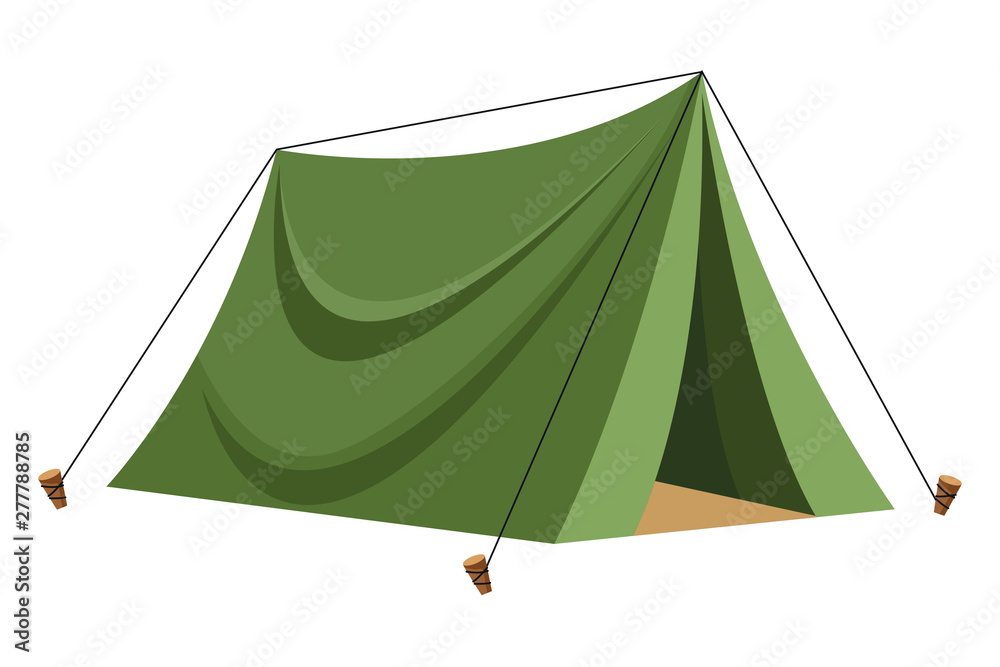 Camping travel tent equipment cartoon - obrazy, fototapety, plakaty 