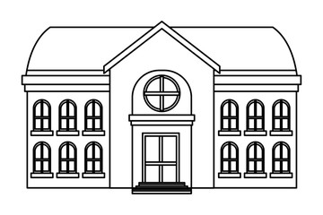 Poster - School classic building with windows in black and white