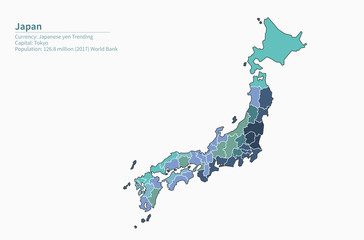 japan map. graphic vector map of asia countries