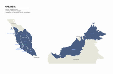 Wall Mural - graphic vector map of asia countries. malaysia map.