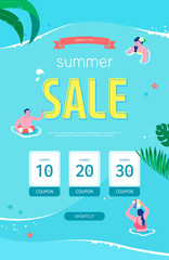 Wall Mural - Summer sale Poster, Web Banner, Pop-Up, banner template design. seasonal discount vector Illustration.