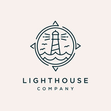 Lighthouse Compass Outline Vector Icon Logo Design