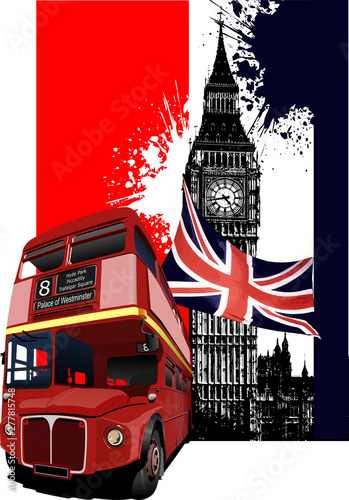 Plakat Londyn  autobus-na-tle-londynskich-atrakcji