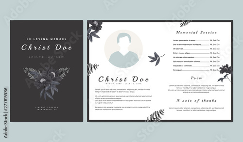 Fotografía Botanical memorial and funeral invitation card template design, black paenia lac