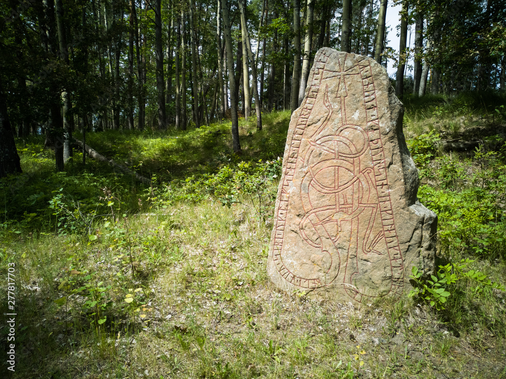 Rune Stone. Ancient Big Stone with runes patterns. Vikings Times. An ...