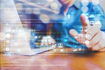 businessman working on digital diagram for program improvement, software developer work on digital i