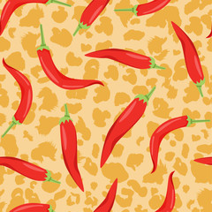 Wall Mural - Contemporary seamless pattern with pepper and abstract background. Creative collage. Vector texture for textile, wrapping paper, scrapbooking, packaging etc. Vector illustration.