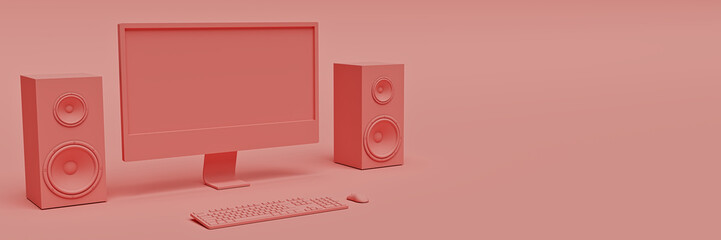 Poster - Modern desktop computer, minimal concept. 3d rendering