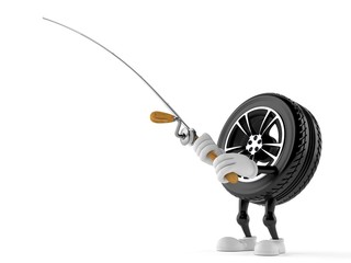 Poster - Car wheel character with fishing rod