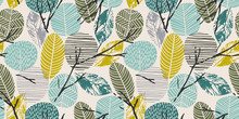 Abstract Autumn Seamless Pattern With Trees. Vector Background For Various Surface.