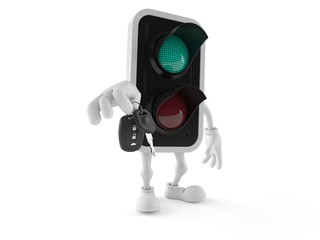 Wall Mural - Green traffic light character holding car key