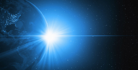 Poster - Planet Earth with spectacular blue sunset 