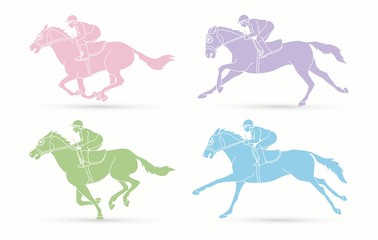 Wall Mural - Group of Jockey, Horseback cartoon graphic vector.