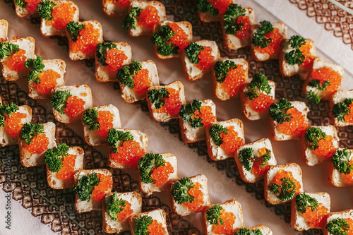 Delicious Finger Appetizers Table At Wedding Reception Caviar On