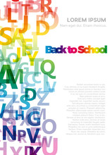 Back To School. Vector Vertical Abstract Alphabet Background With Flying Letters
