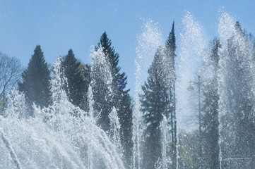 Fountain in park. Fountain spray. 