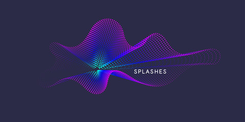 Poster - Vector abstract background with dynamic waves, line and particles.