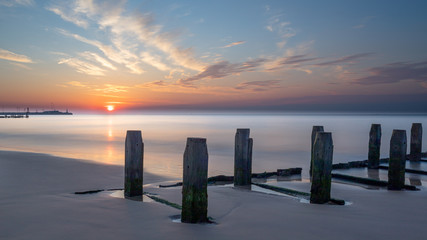 Pastel colours of early morning sunrise in Lowestoft, Suffolk, England