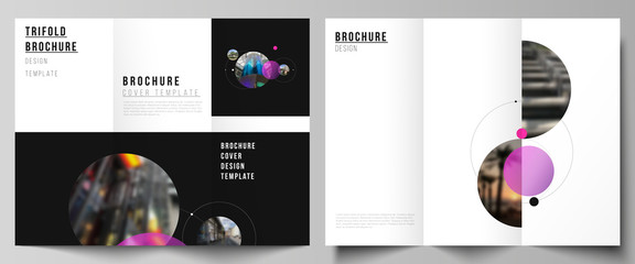 Poster - The vector layouts of creative covers design templates for trifold brochure or flyer. Simple design futuristic concept. Creative background with circles and round shapes that form planets and stars.
