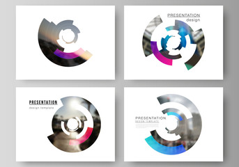 Wall Mural - Minimalistic abstract vector illustration of editable layout of the presentation slides design business templates. Futuristic design circular pattern, circle elements forming geometric frame for photo