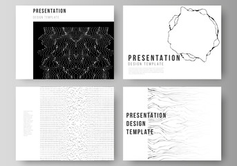 Poster - The minimalistic abstract vector illustration layout of the presentation slides design business templates. Trendy modern science or technology background with dynamic particles. Cyberspace grid.