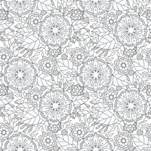 Black White Flower Seamless Pattern For Fabric Design