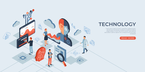 Artificial intelligence technology isometric icons