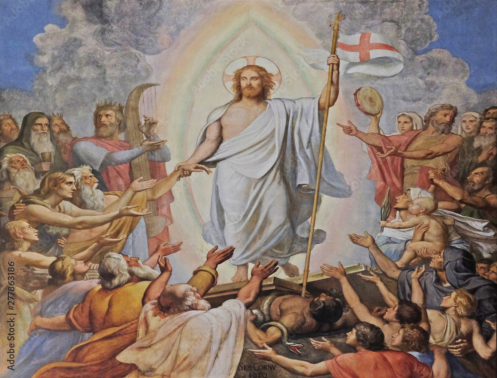 Resurrection of Christ, fresco in the Saint Germain des Pres Church, Paris, France  - obrazy, fototapety, plakaty 