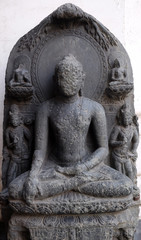 Wall Mural - Buddha seated in bhumisparsha, from 10th century found in Basalt, Bihar now exposed in the Indian Museum in Kolkata, West Bengal, India 