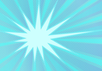 abstract blue pop art background with azure rays and halftone dots. retro vector illustration, vinta
