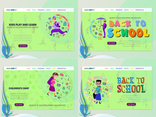 Wall Mural - Concept of schoolwork for Website or Web Page. Children and school, learning game and entertainment, landing page.