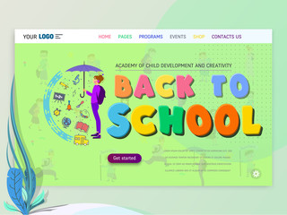 Wall Mural - Concept of schoolwork for Website or Web Page. Children and school, learning game and entertainment, landing page.