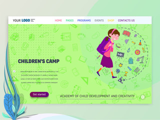 Wall Mural - Concept of schoolwork for Website or Web Page. Children and school, learning game and entertainment, landing page.