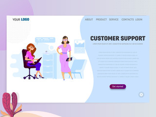 Wall Mural - Concept of Customer service department for Website or Web Page. Character secretary or assistant flat graphics