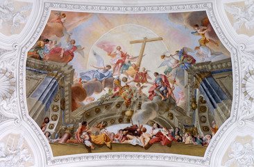 Adoration of the Holy Blood relic, fresco by Cosmas Damian Asam in the Basilica of St. Martin and Oswald in Weingarten, Germany