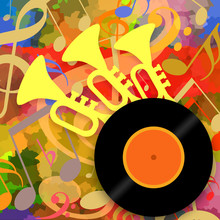 Music Background With Trumpets And Vinyl Disc