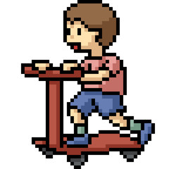 Sticker - vector pixel art kid scooter