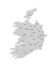 Vector Isolated Illustration Of Simplified Administrative Map Of Republic Of Ireland. Borders And Names Of The Provinces (regions). Grey Silhouettes. White Outline