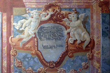 Fresco painting on the ceiling of the Baroque Church of Our Lady of the Snow in Belec, Croatia 