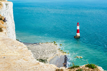 View Of The Beachy Head Lighthouse Near Eastbourne, England, Seven Sisters National Park, UK, Selective Focus
