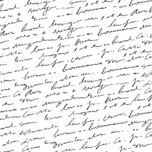 Handwritten Abstract Text Seamless Pattern, Vector Monochrome Script Background