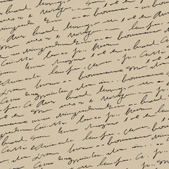Poster - Handwritten abstract text seamless pattern, vintage beige vector script background