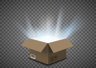 open empty cardboard box with a glow inside