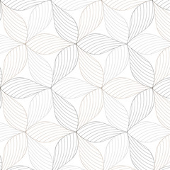Wall Mural - linear vector pattern, repeating abstract geometry background, gray line of leaf or flower, floral. 