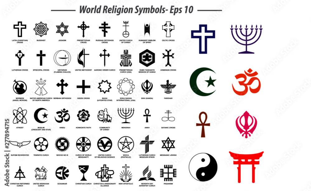 world religion symbols signs of major religious groups and other religions isolated. easy to modify - obrazy, fototapety, plakaty 