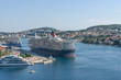 Big ocean cruise ship is docked at Dubrovnik, the city on the Adriatic Sea