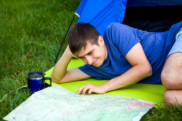 Canvas Print - Young Man with a Map