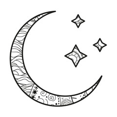 Wall Mural - crescent moon with stars with abstract patterns on isolation background. design for spiritual relaxa