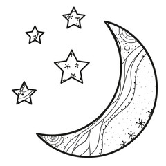 Wall Mural - crescent moon with stars with abstract patterns on isolation background. design for spiritual relaxa